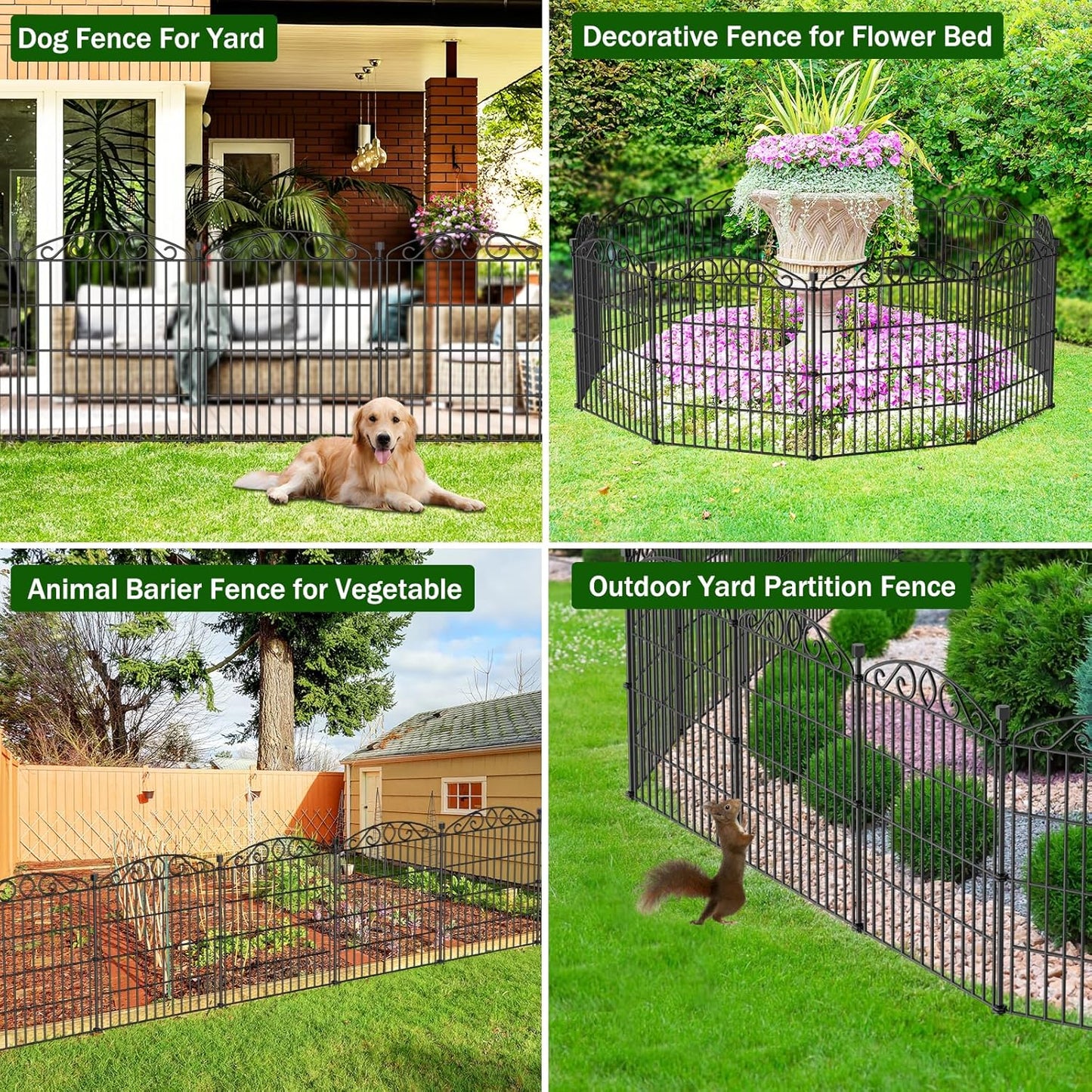 No Dig Decorative Garden Fence 6 Panel - 30in H x 11.4 ft L, Tall Animal Barrier for Dogs Rabbits, Rustproof Metal Wire Panels for Yard, Patio, and Outdoor Border Use