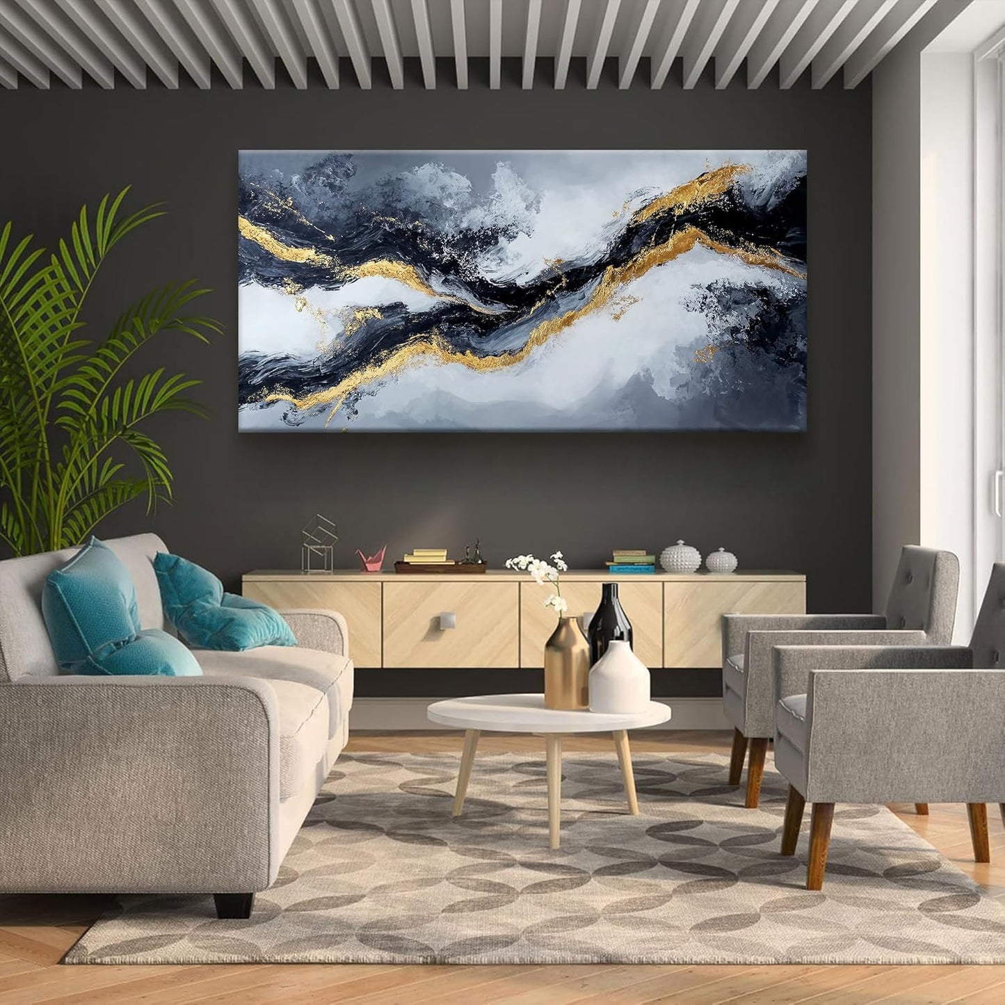 Abstract Art Wall Decor Large Modern Wall Art Pictures For Living Room Black And White Wall Art Prints Abstract Wall Art Artwork for Walls Canvas Art Wall Decor Home Office Wall Decoration 29" X 58"
