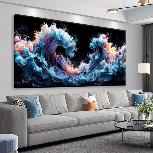 QSQ Large Abstract Wall Art For Living Room Colorful Waves Canvas Art Wall Decor Painting Blue Maximalist Artwork Picture For Bedroom Dinning Room Modern Home Wall Decor 29 X 58 In