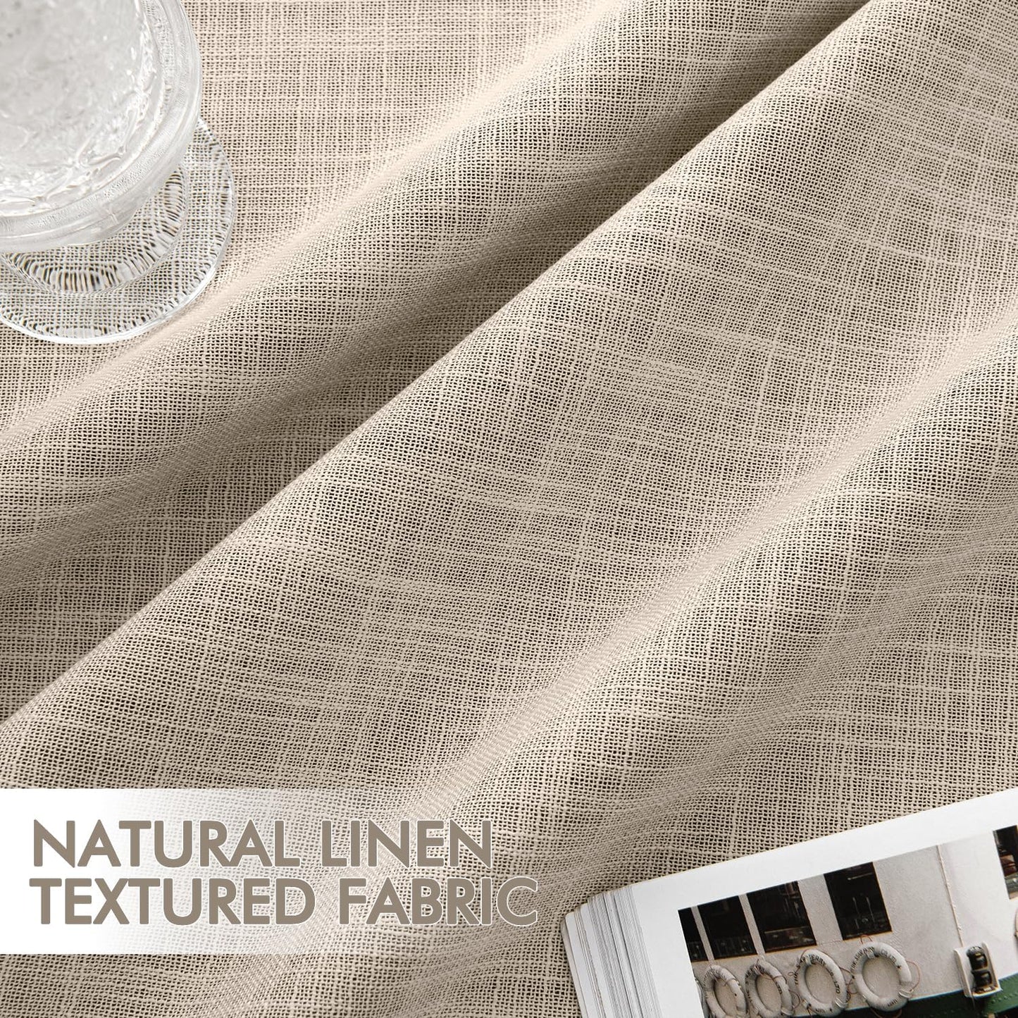 MIULEE Beige 100% Blackout Linen Curtains 90 Inch 2 Panels Set Double Sided No Coating Pleated Back Tab Black Out Long Thermal Insulated Pinch Pleat Bedroom Living Room Darkening Window Drapes