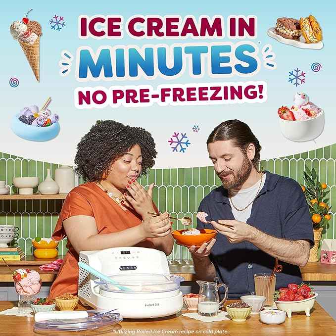 Instant Pot InstantChill Ice Cream Maker, No Pre‑Freeze, Pour, Press & Enjoy, Quiet Operation, Make IceCream in minutes*, Gelato, Sorbet, Rolled, Non‑Dairy, Mix‑Ins, Easy Clean up, Makes Up to 2 pints