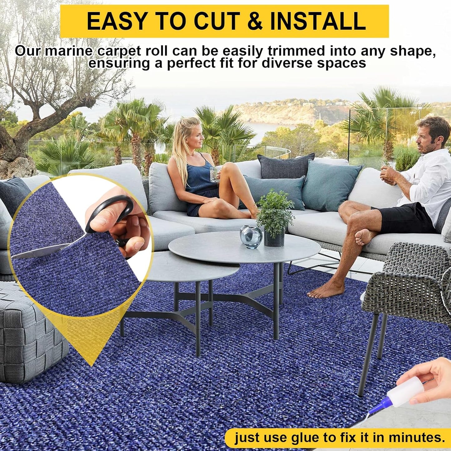 Marine Carpet,6 FT x 18 FT Deep Blue Indoor Outdoor Carpet 0.2" Thick Boat Carpet with Water-Proof TPE Backing, Non-Slide Outdoor Marine Carpet Roll for Home, Patio, Porch, Deck
