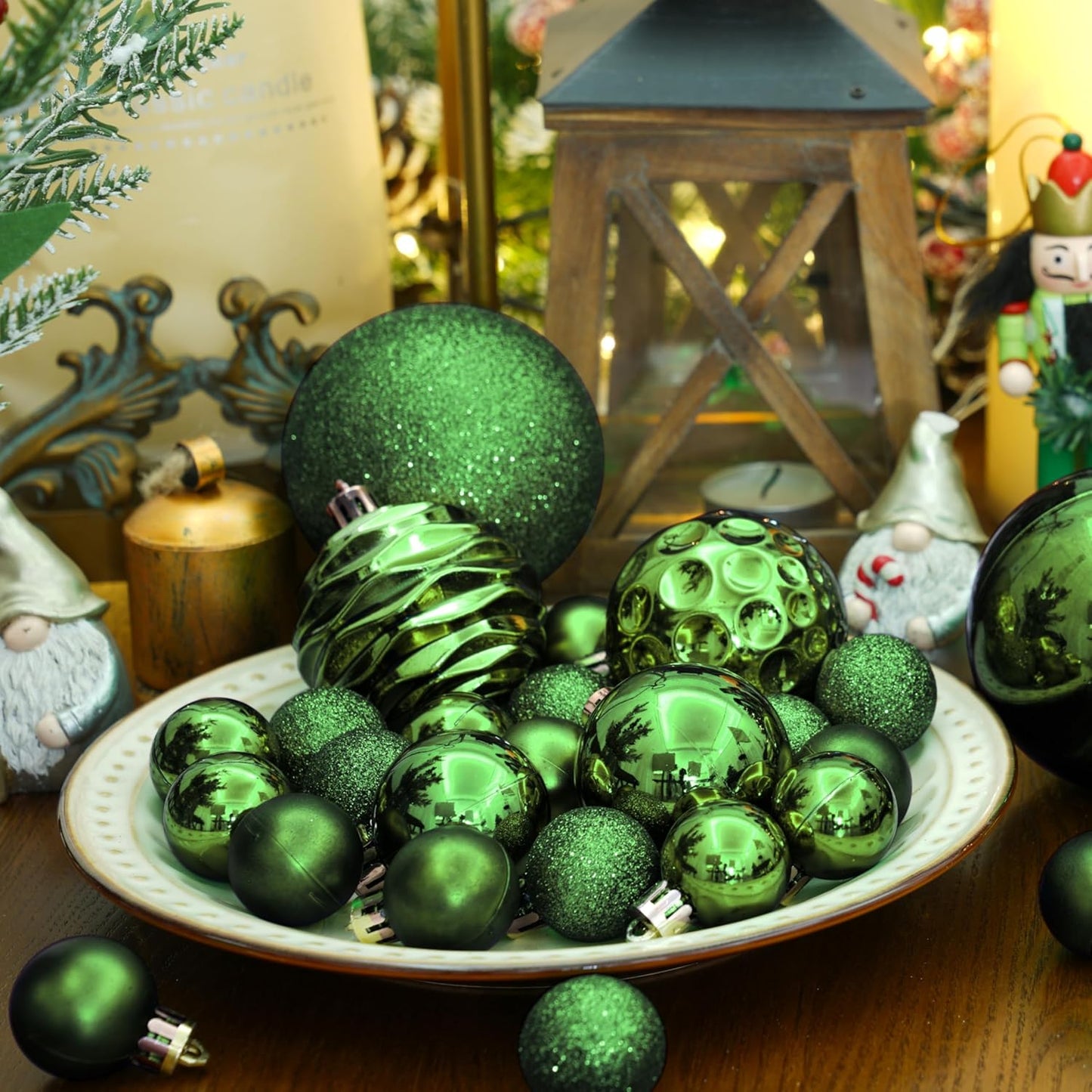 XmasExp 24ct Mini Christmas Ball Ornaments Shatterproof Christmas Ornaments Set Decorations for Xmas Tree Balls 30mm/1.18" (Dark Green)