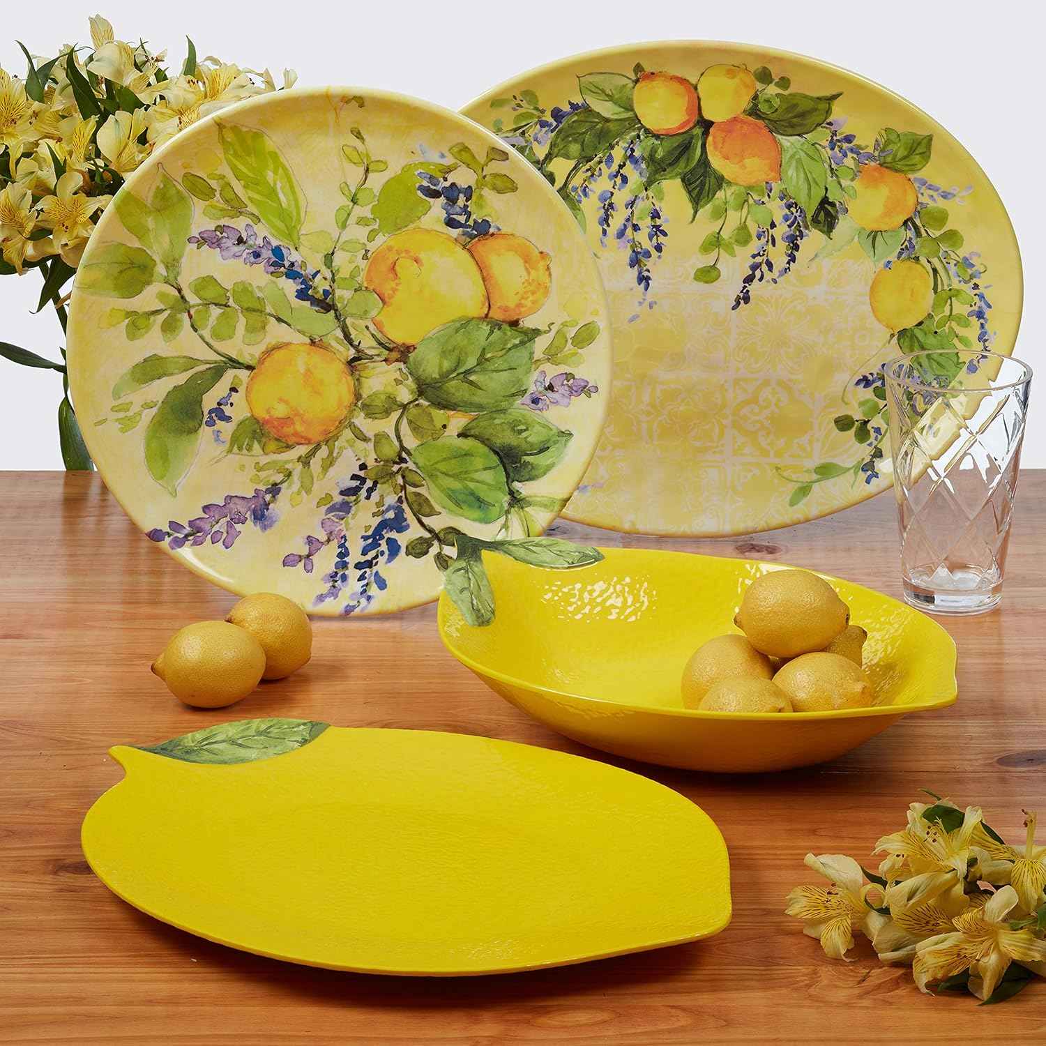 Lemon Zest Melamine Dinner Plates Set of 6 – Unbreakable Outdoor Plates for Patio Dining, Garden Parties, BBQs, RV Camping, Farmhouse Kitchen, and Everyday Family Meals