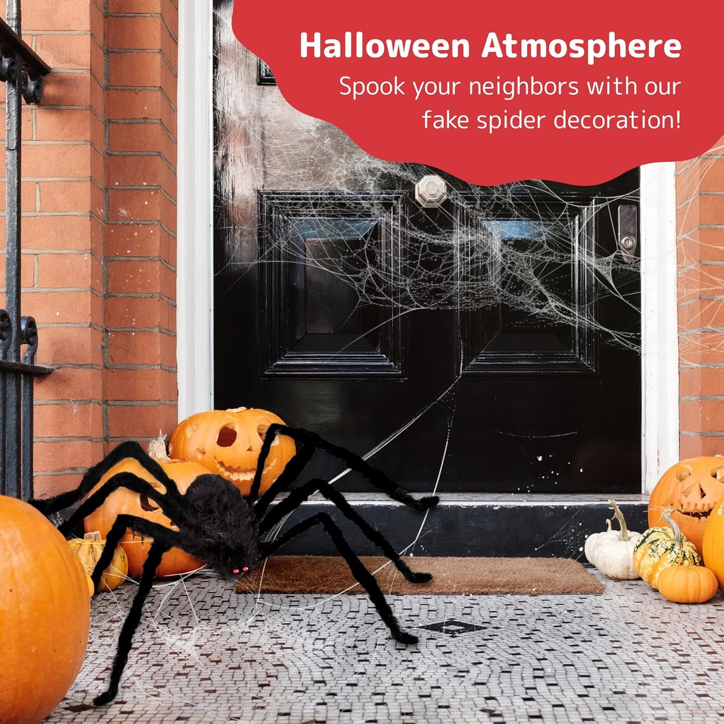 PREXTEX Halloween Spider with Light Up Eyes (LED Lights) - Decorations 4 Ft Hairy Spider Prop with Giant LED Red Eyes - Halloween Decor for Indoor, Outdoor, Golf Cart, Wall - Door Hanger