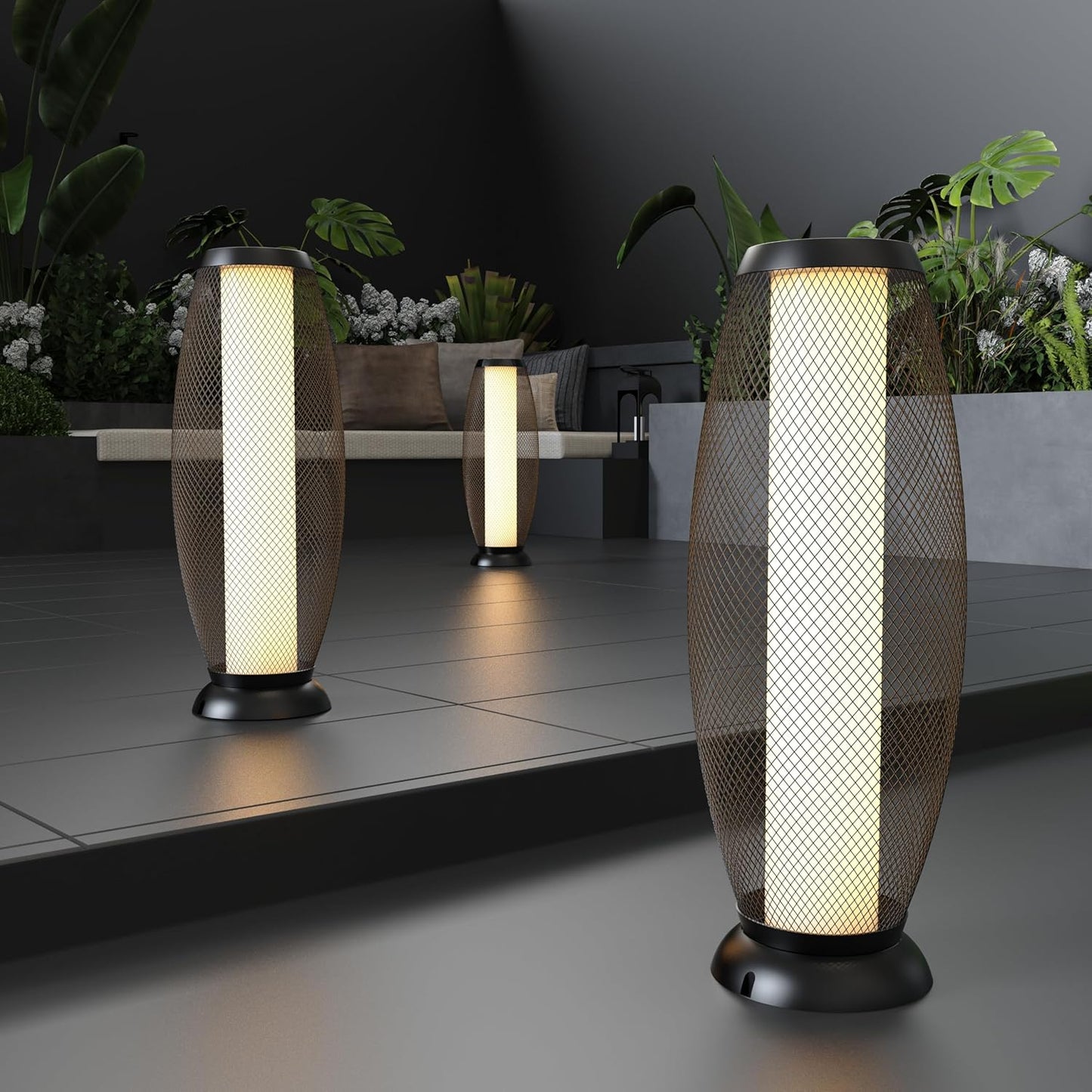 Patio Solar Light Flickering Flame Solar Lamps Hollow Out Waterproof Outdoor Lantern Metal Decorative Lights for Deck Porch Yard