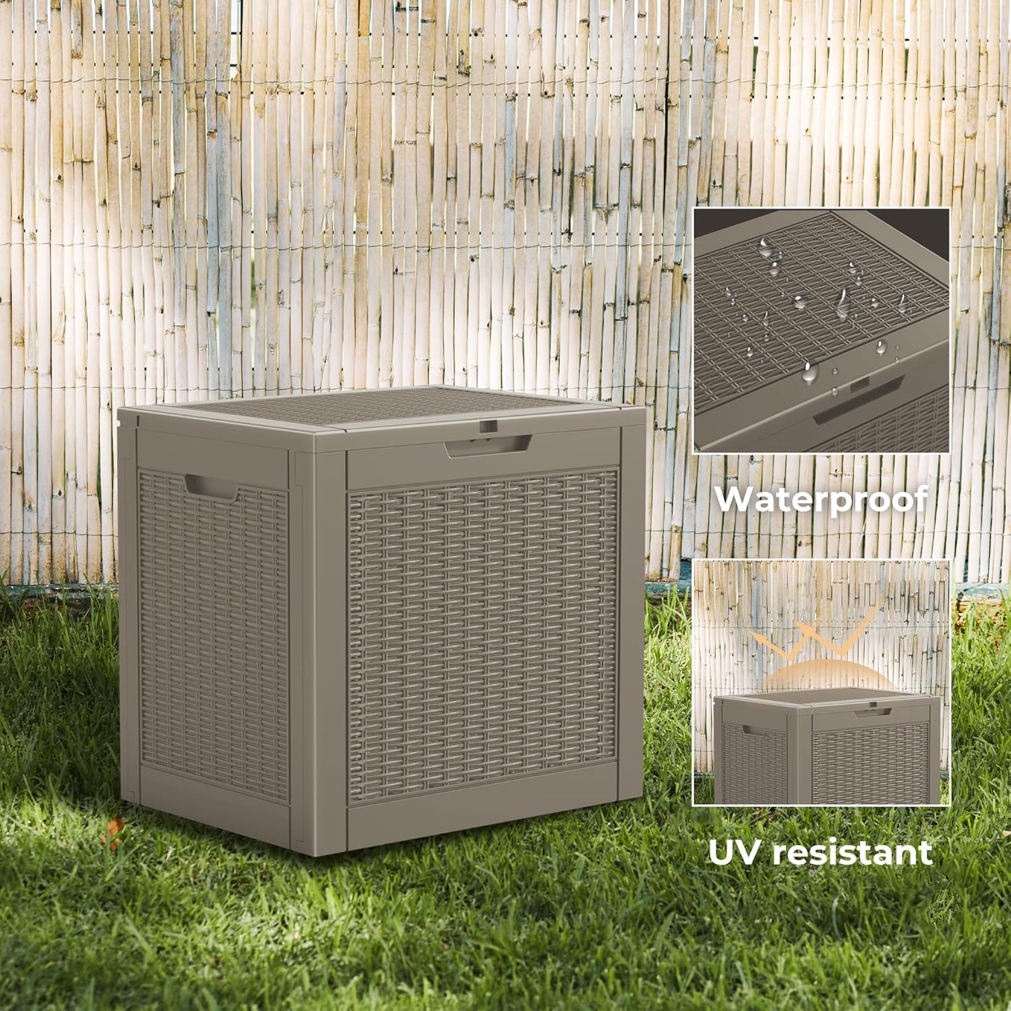 Vixzen 31 Gallon Resin Deck Box - Lockable Outdoor Storage for Patio Cushions, Garden Tools, Pool Supplies，Grey