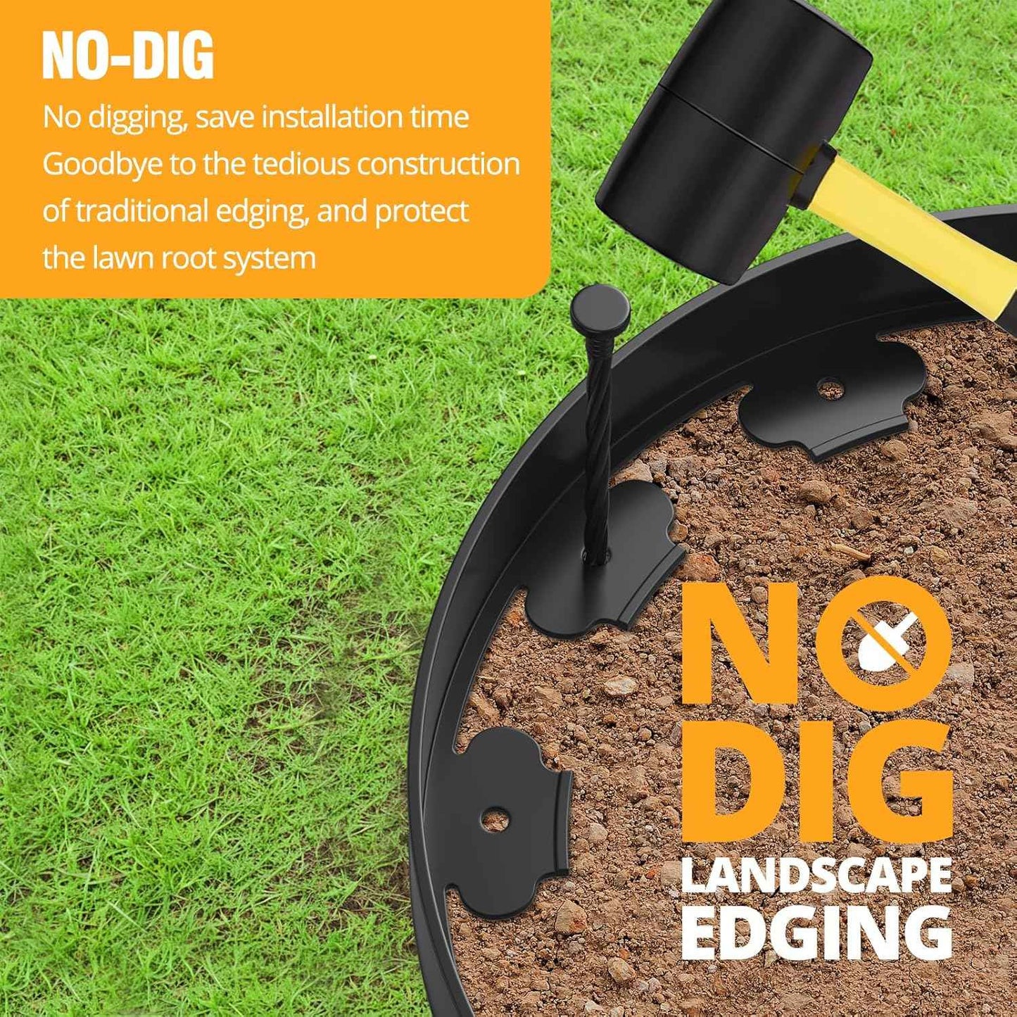 40FT Landscape Edging No-Dig, 2 Inch Tall Heavy Duty Plastic Garden Edging Border with 40 Anchoring Spikes for Lawn, Flower Bed & Decorative Yard