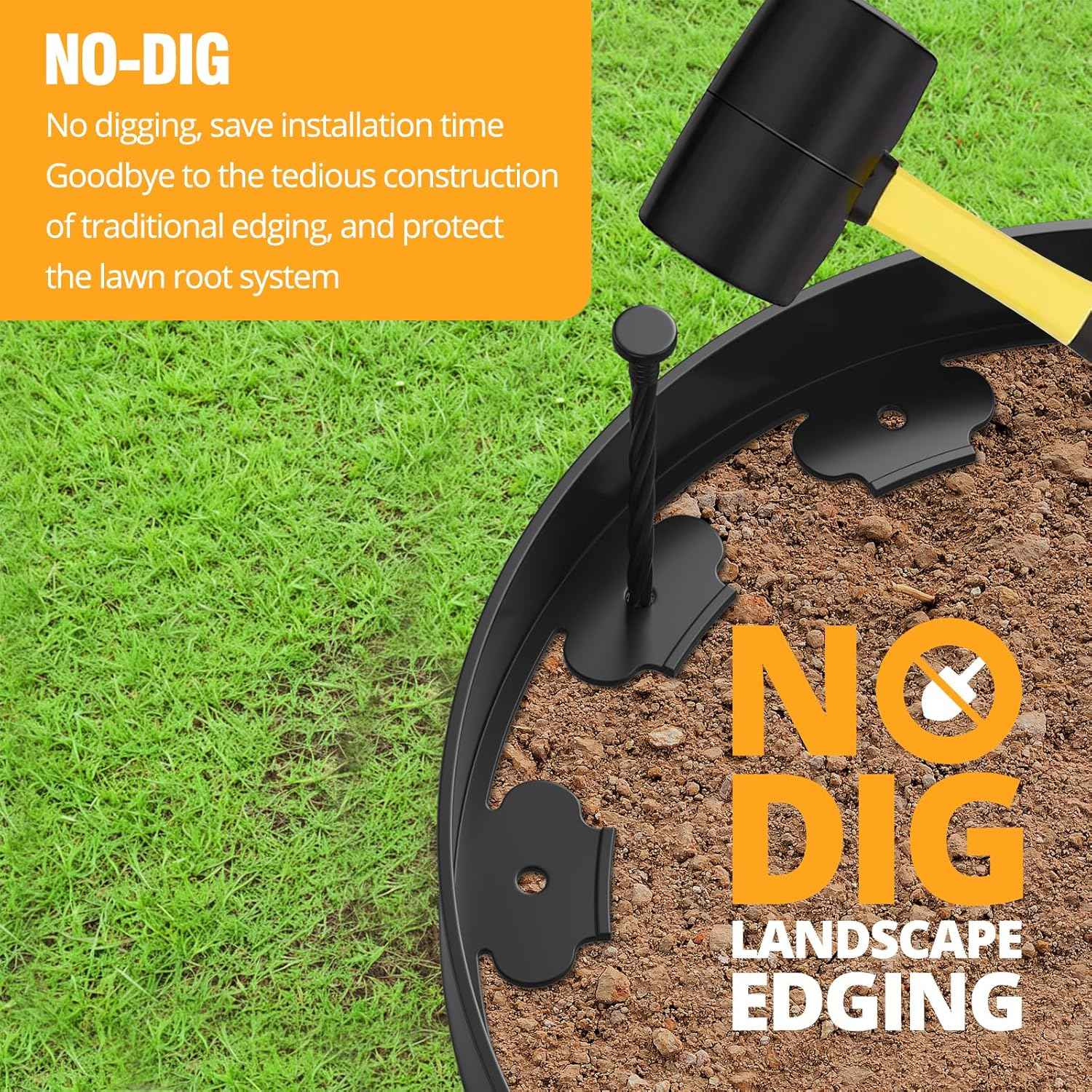 40FT Landscape Edging No-Dig, 2 Inch Tall Heavy Duty Plastic Garden Edging Border with 40 Anchoring Spikes for Lawn, Flower Bed & Decorative Yard