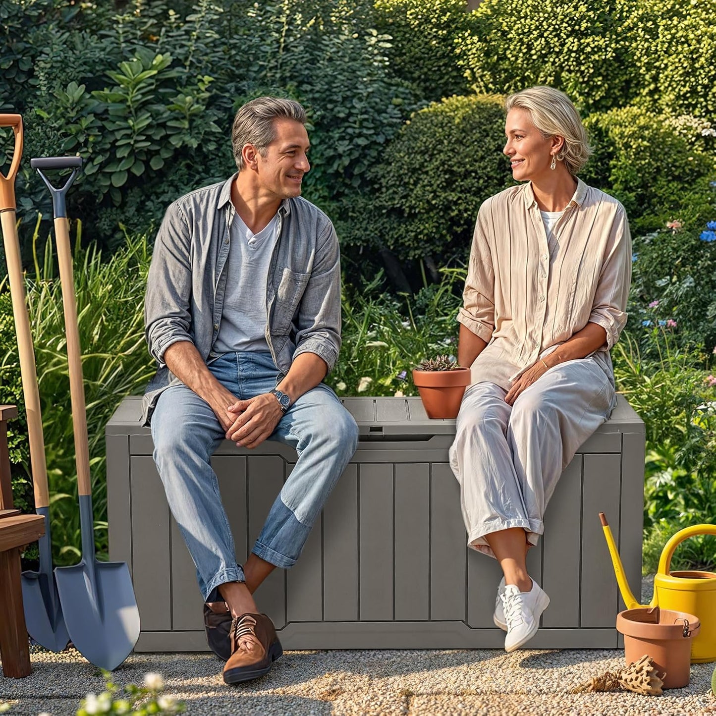 YITAHOME 80 Gallon Outdoor Storage Box, Large Water Resistant Resin Deck Box, Indoor Outdoor Lockable Storage Container for Patio, Garden, Cushions, Tools, Equipment (Taupe)