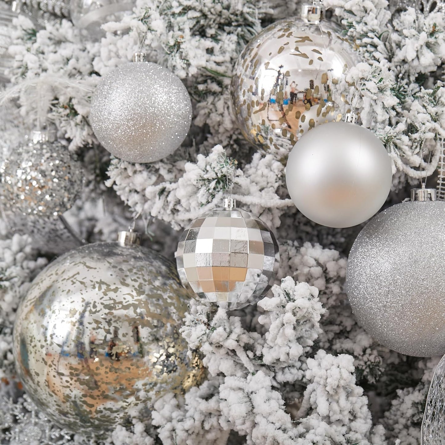 XmasExp Large Christmas Ball Ornaments,1pcs Silver Giant Shatterproof Plastic Hanging Mercury Xmas Ball Decorations Christmas Tree Ornaments (Silver, 8")