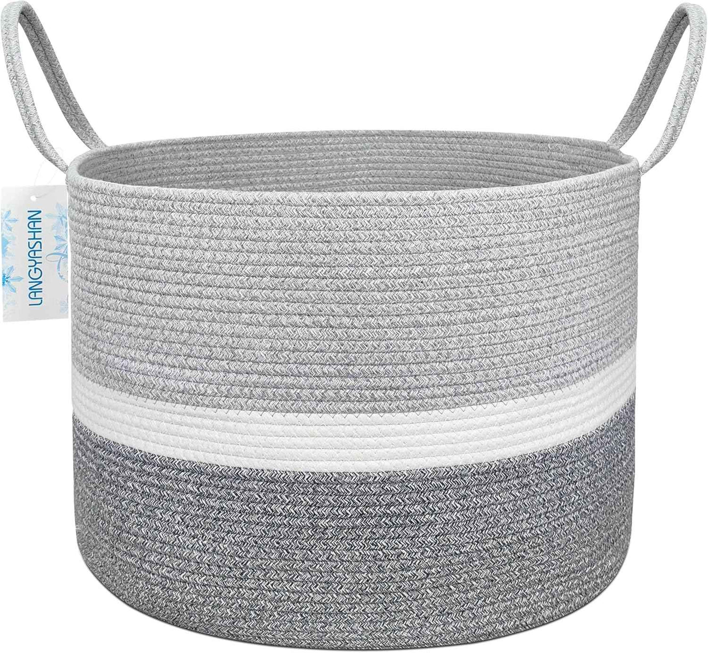 21.65" x 13.78" XXXLarge Woven Rope Basket Decorative Blanket Basket for Living Room Toys Sofa Throws Storage Towels or Nursery Laundry Hamper with Handles Laundry Basket (Three-Colour)