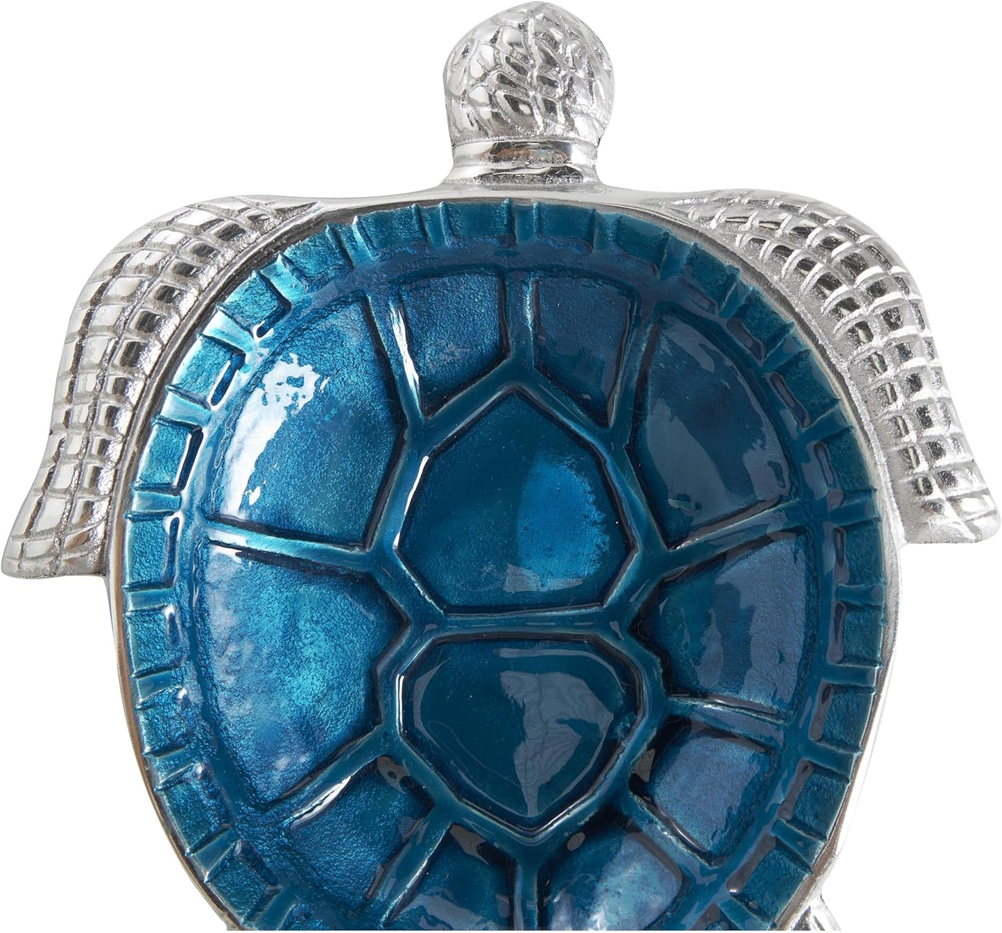Deco 79 Aluminum Metal Turtle Decorative Bowl Decorative Bowl Enameled Decorative Containers with Silver Metal Exterior, Set of 2 Decorative Keepsake Boxes 10", 8"W, Blue