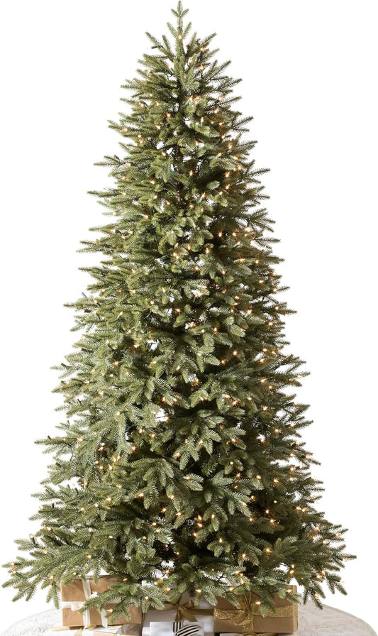 Balsam Hill 9ft Pre-Lit Stratford Spruce - Slim Artificial Christmas Tree with 1,000 Clear Incandescent Lights, True Needle Foliage, Easy Plug Technology & Premium Stand for Small Spaces