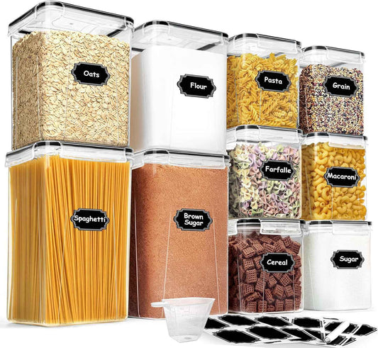 Flour Sugar Storage Containers, 10 Pack Large Airtight Food Storage Containers with Lids for Kitchen Pantry organization and storage, BPA Free Plastic Canisters Sets for Cereal, Rice and Baking