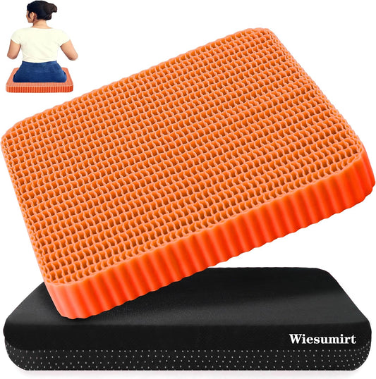 Innovative Gel Seat Cushion for Long Sitting, Breathable Grid Seat Cushion, Soft Cooling Support Chair Cushion for Office, Wheelchair, Car, Gel Cushion for Back, Sciatica,Tailbone Pain Relief.(orange)