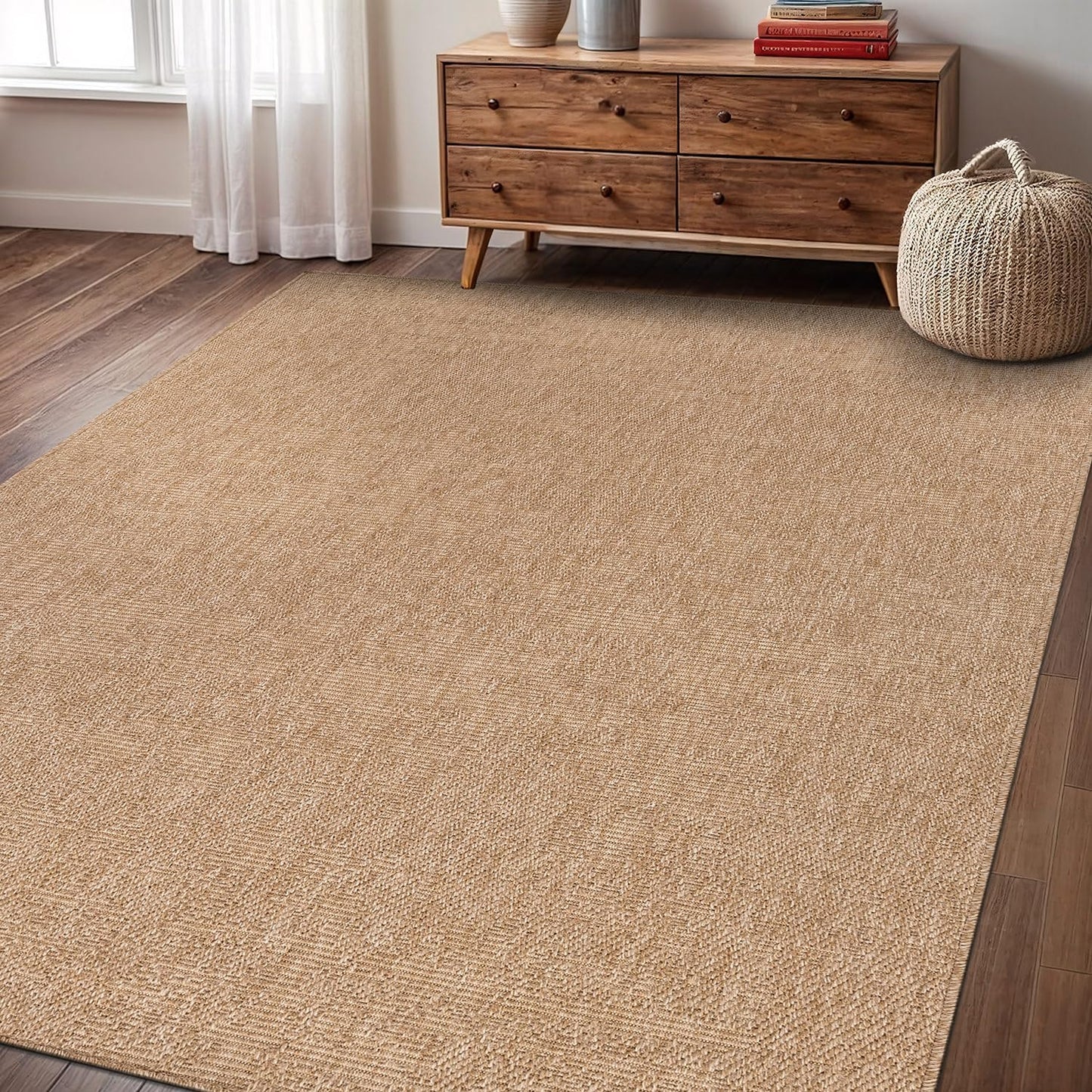 Washable Easy Jute Rug 8x10, Indoor Outdoor Rugs Natural Color Farmhouse Area Rugs for Living Room, Kitchen Rug High Traffic Area, Easy to Clean Solid Boho Woven Design Outside Carpet (8 X 10 Natural)