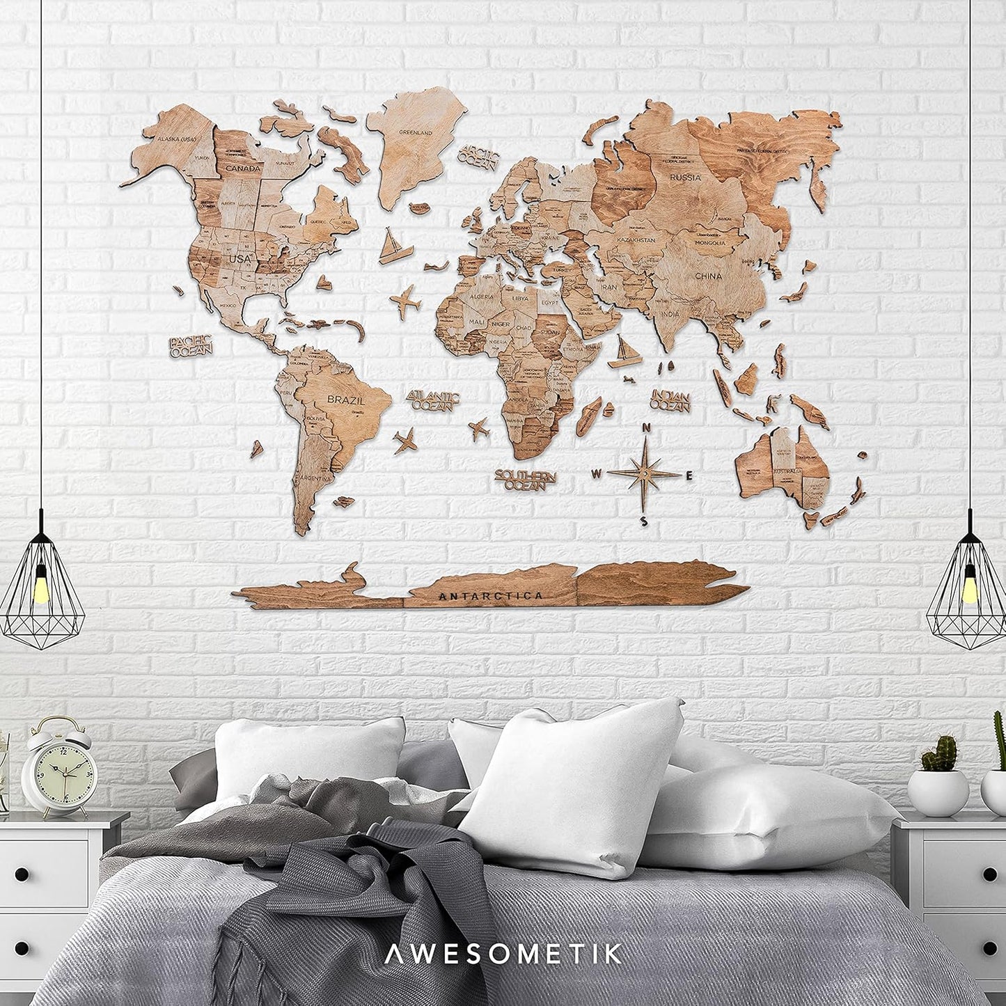 Handmade 3D Wood World Map Wall Art Large Wall Decor Track Your World Travels - Special For Home, Kitchen And Office (Medium, Terra)