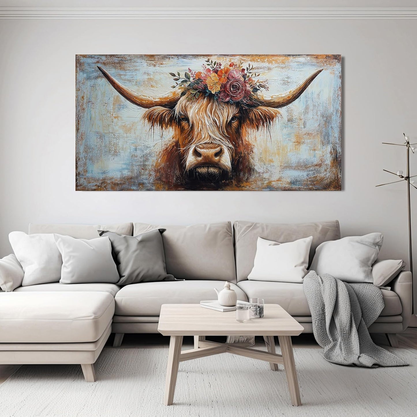 Canvas Wall Art Decor Artwork for Wall Decor Highland Cow Wall Art Prints Wall Art Picutures for Living Room Large Vintage Wall Art Decorations Art Work for Walls Home Bedroom Office Decor 24" X 48"