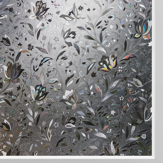 Kromapolis Window Film, Window Privacy Film Frosted, Vinyl Glass Covering, Stained Glass Decorative Film, Static Window Clings, Non-Adhesive (Grayish Black, 17.5 x 157.4 inch)