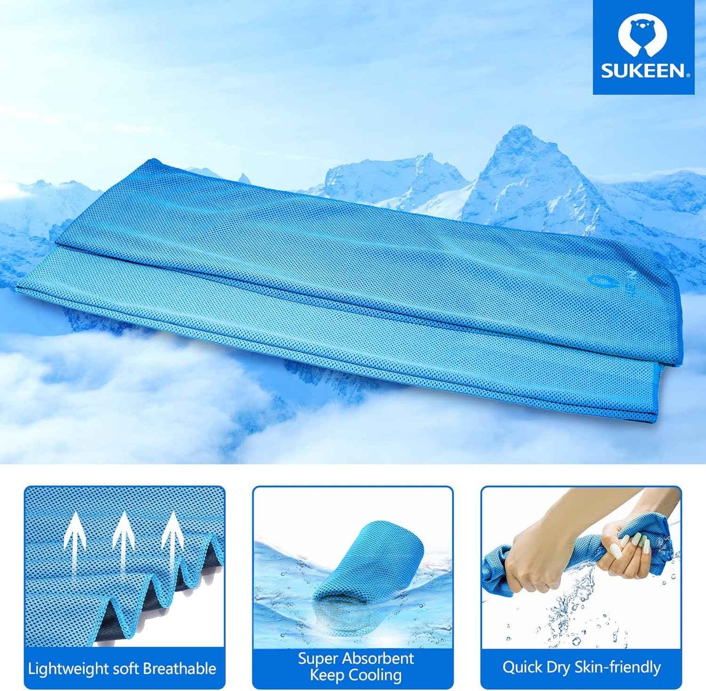 Sukeen Cooling Towels(40"x12") for Neck & Head, Soft Breathable Chilly Towel for Yoga, Golf, Gym, Camping, Running, Workout & More Activities