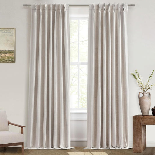 100 Inch Curtains Cabin & Drapes Window Coverings Linen Custom Blackout Curtains (Each 40x2 Panel 80 Widex100 Tall Natural Birch) Double Pinch Pleated Sliding Door Curtains for Patio