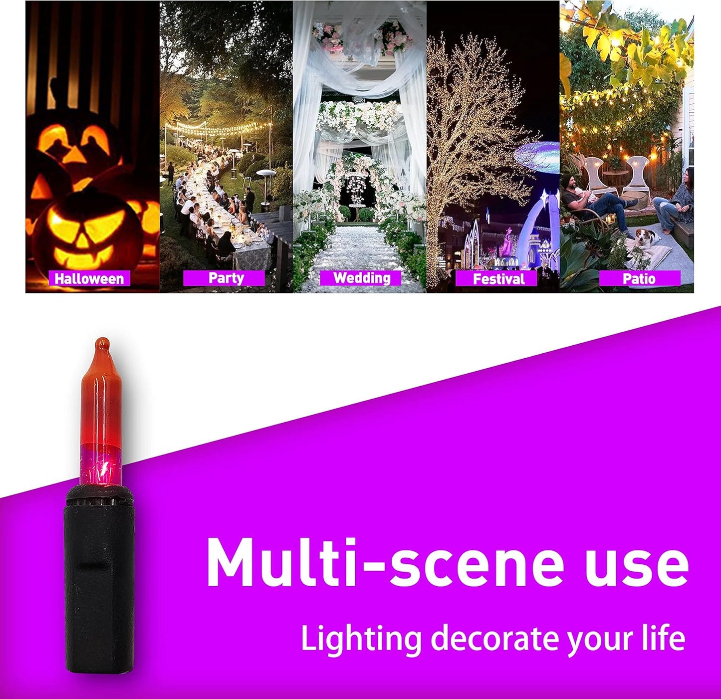 Halloween Orange Purple Lights String Outdoor 100 Mini Waterproof Incandescent Indoor Decoration Plug in 23 Feet Used for Patio Party Festive Courtyard Home (1, Purple)
