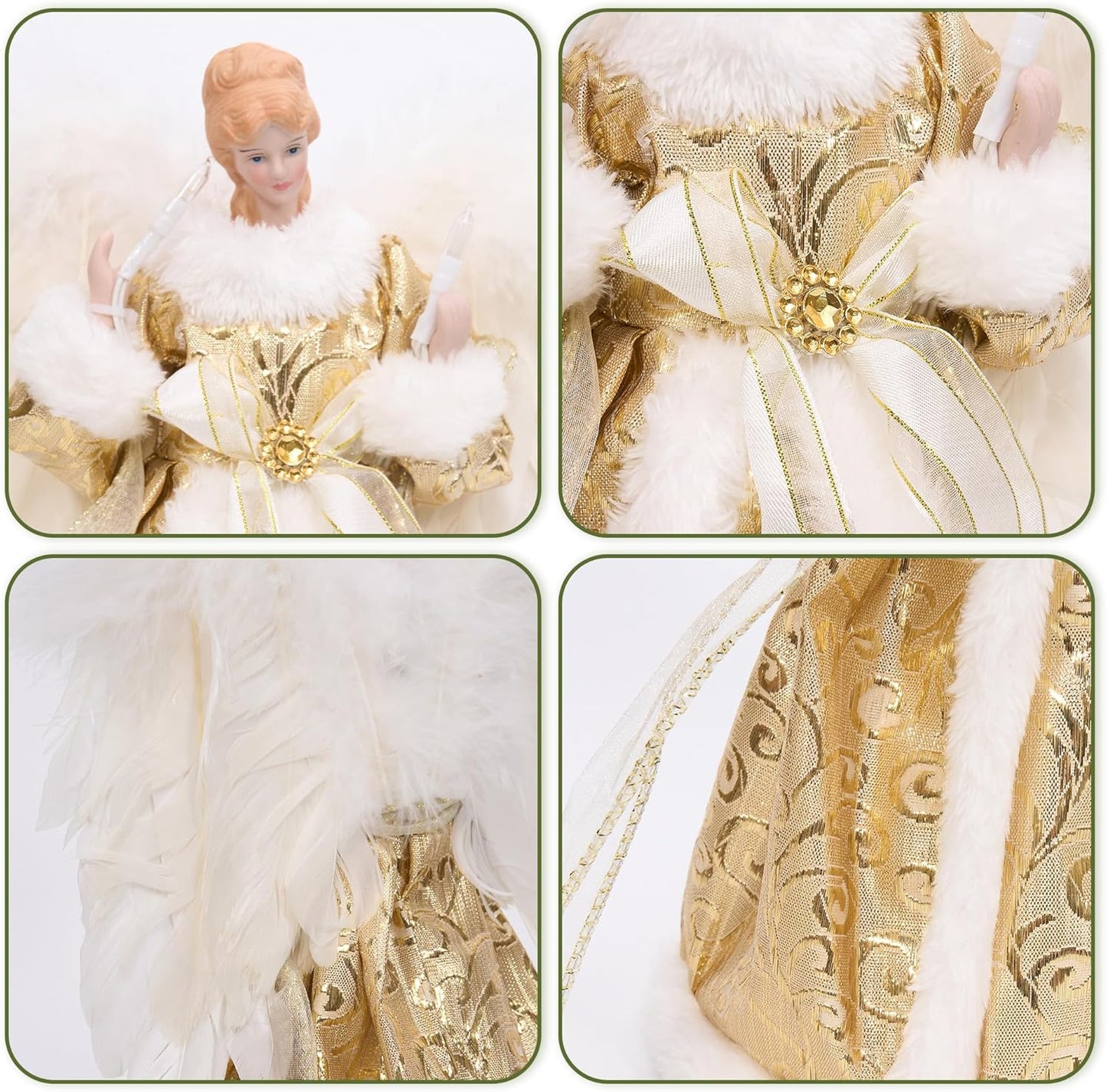 GENMOUS Angel Christmas Tree Topper, 12 Inch Gold Angel Treetop, Angel Figurine Christmas Tree Top, Christmas Tree Decorations for Home