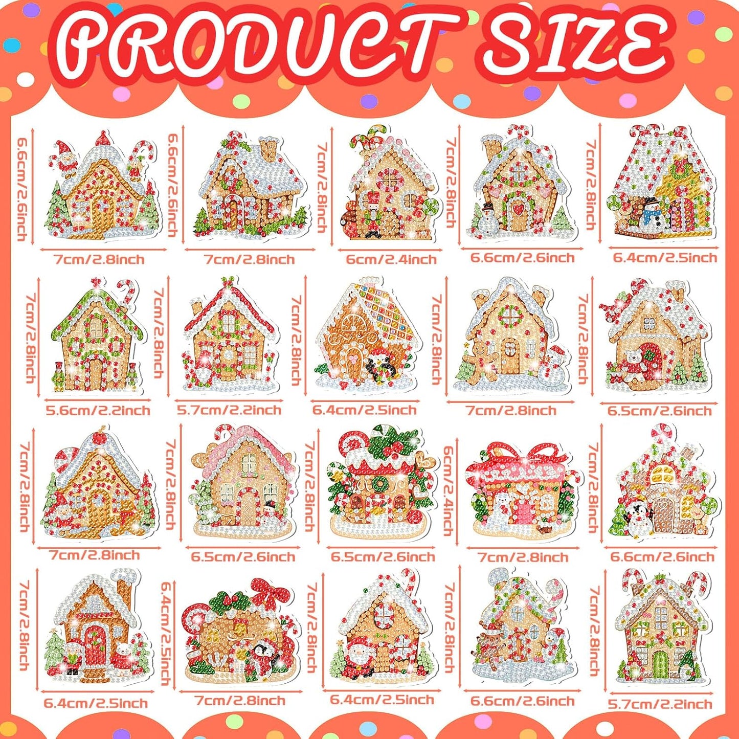 Tondiamo 20 Pcs Christmas Diamond Painting Keychain Kits 5D DIY Diamond Art Pendants Double Sided Hanging Key Chains for Christmas Party Decoration DIY (Gingerbread House)
