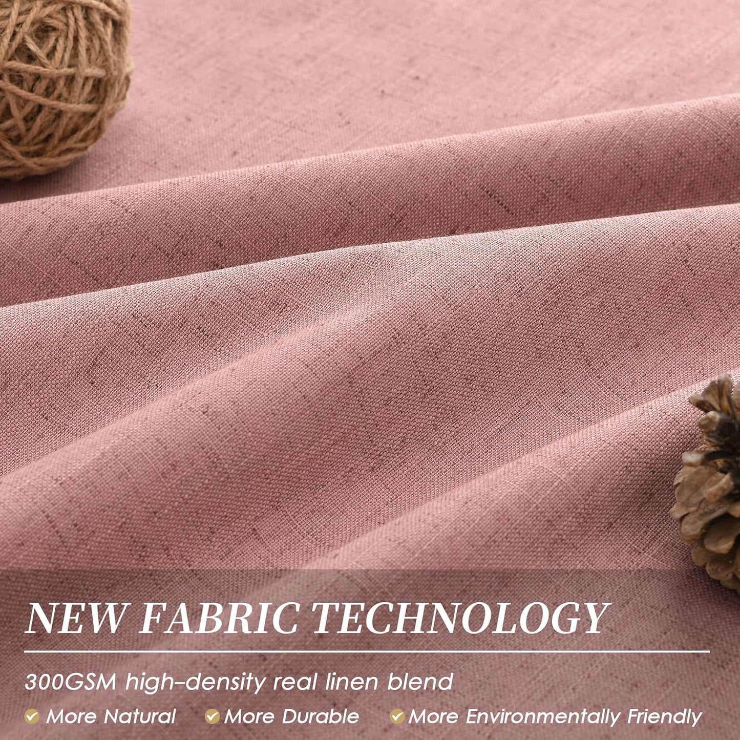 BOODII Pink Linen 100% Blackout Curtains for Bedroom 102 Inch Long 2 Panels Window Curtain Floor to Ceiling Length for Living Room Sliding Glass Door Back Tab Room Darkening Drapes Blush Pink 52x102