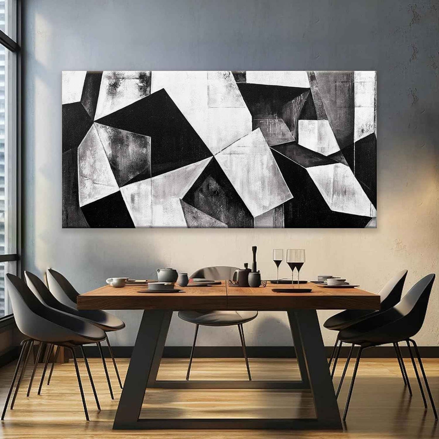 TAIJXAGSG Large Abstract Wall Art Black And White Wall Art Geometric Color Block Line Painting Artwork Canvas Art Wall Decor Simple Picture Artwork For Living Room Bedroom Office 29" X 58"