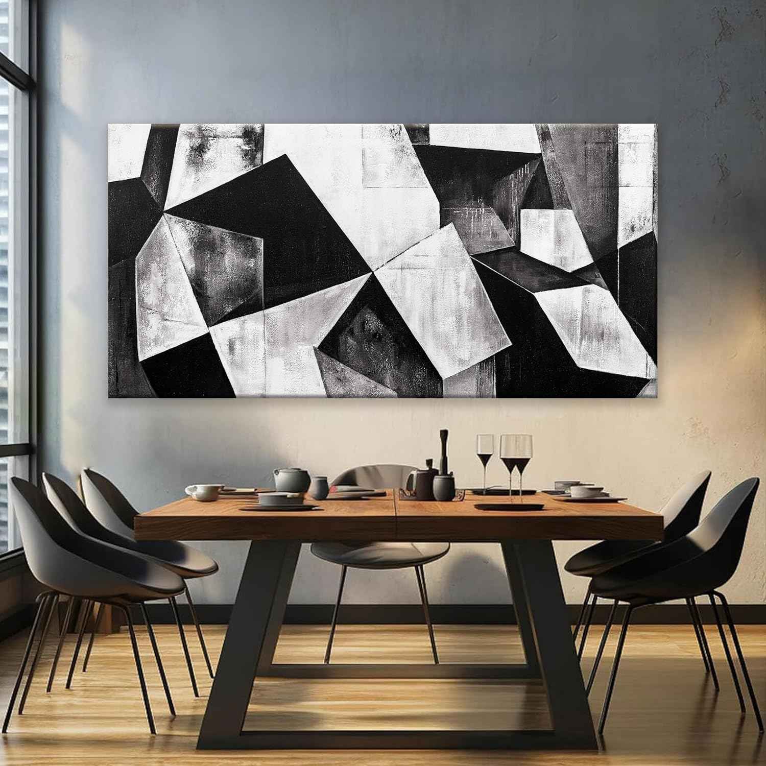 TAIJXAGSG Large Abstract Wall Art Black And White Wall Art Geometric Color Block Line Painting Artwork Canvas Art Wall Decor Simple Picture Artwork For Living Room Bedroom Office 29" X 58"