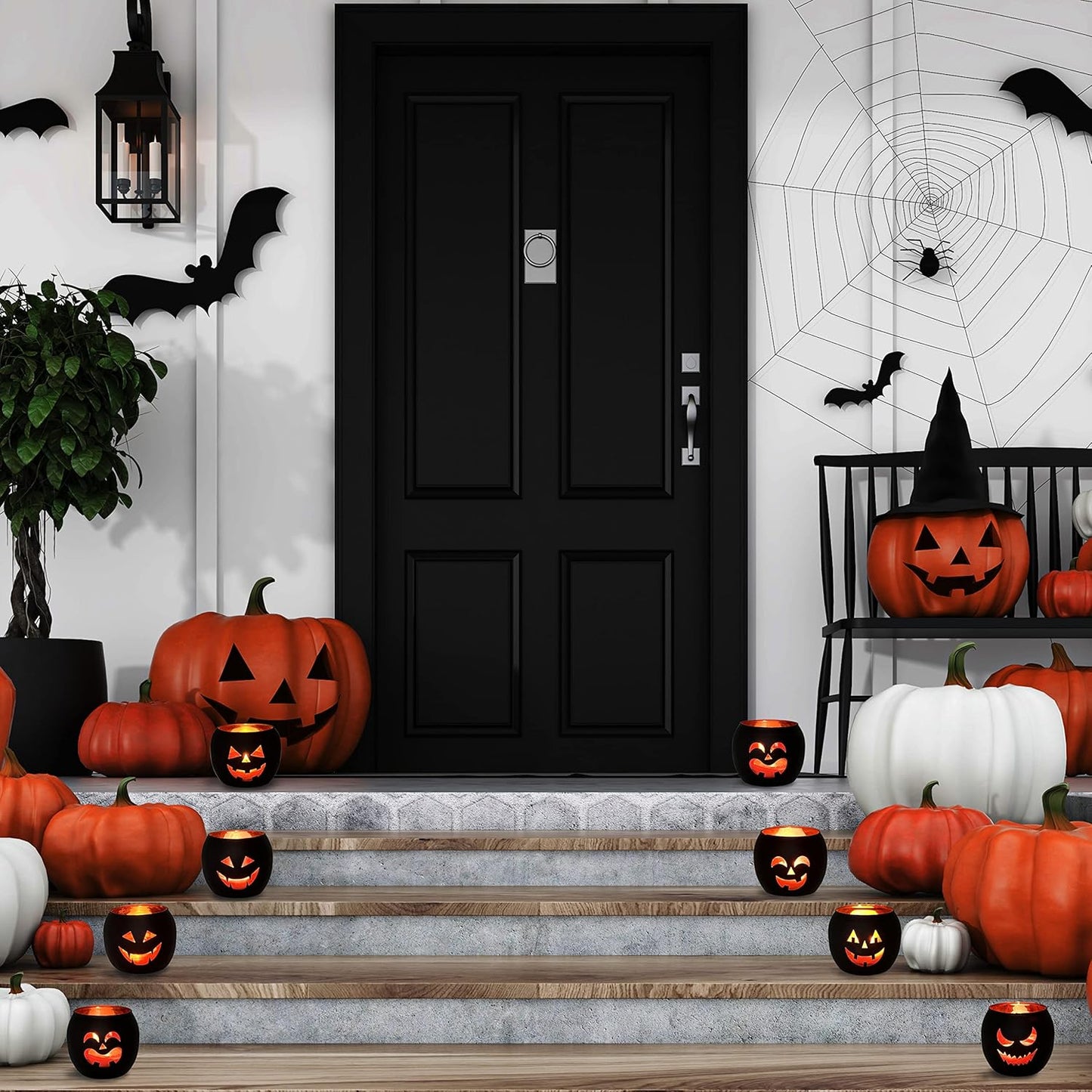 Halloween Table Decor Set of 6, Jack O Lanterns Black Glass Votive Tealight Candle Holders, Halloween Decorations Indoor Party Mantel Coffe Table Centerpiece Decor