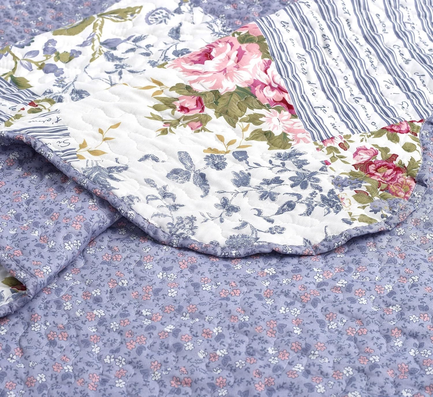 Brilliant Sunshine Rose Violet Patchwork, 2-Piece Quilt Set with 1 Sham, Reversible Bedspread, Soft Lightweight Coverlet, All-Season, Twin, Rose Violet