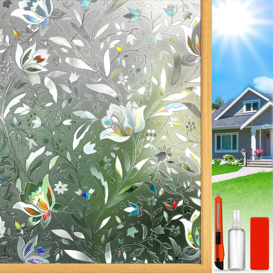 Rainbow Window Privacy Film Decorative, Stained Glass Window Tint for Home, 3D Decals Window Clings for Glass Windows, Static Cling Window Sticker, Suncatcher Window Cover,29.5" by 157.4"