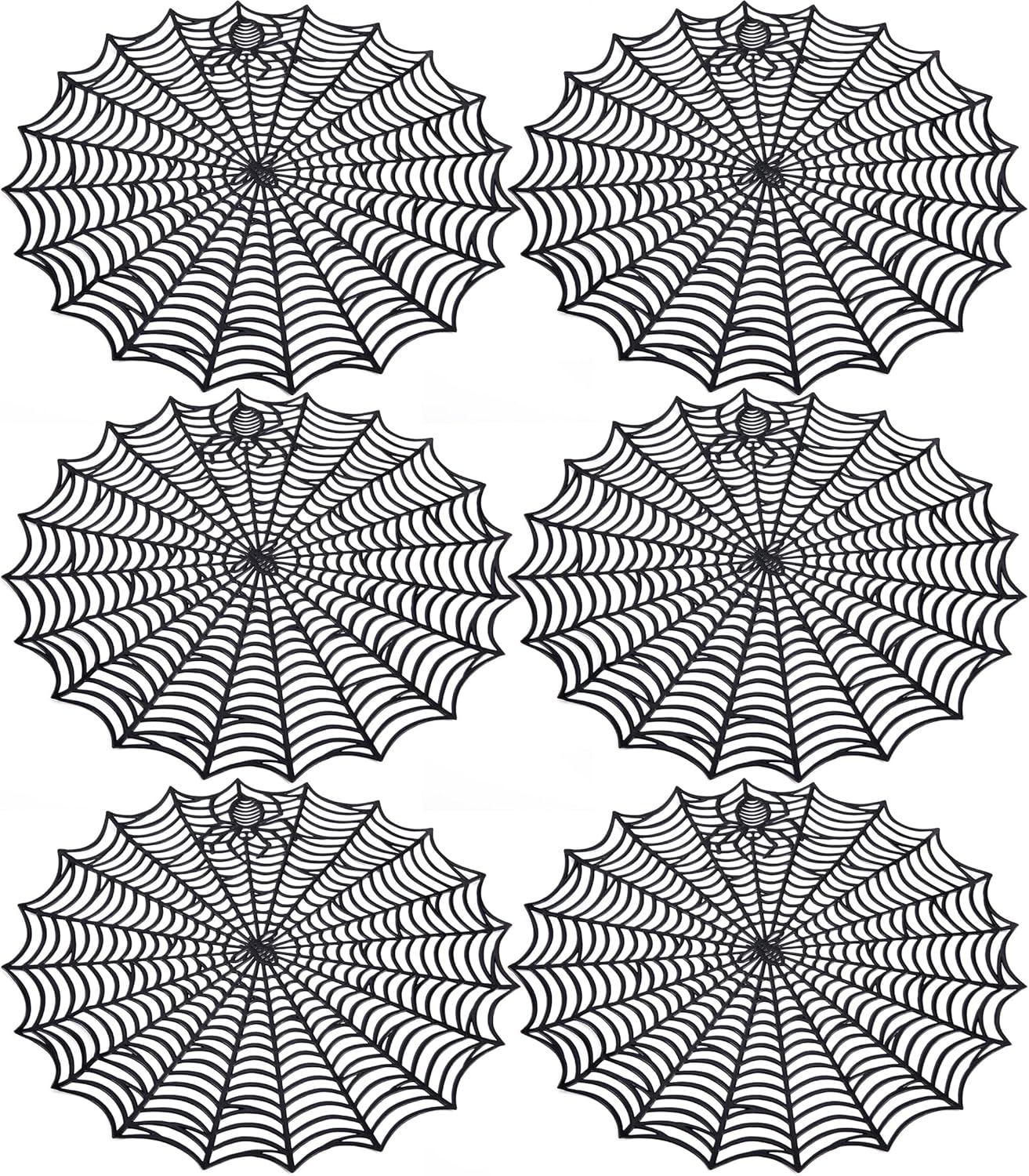 Sfcddtlg 6 Pcs Halloween Spider Web Placemats, 15" Heat Insulation Halloween Placemats Spider Web Table Mats, Hollow Out Spiderweb Coasters Placemat for Dining Table Party Decoration