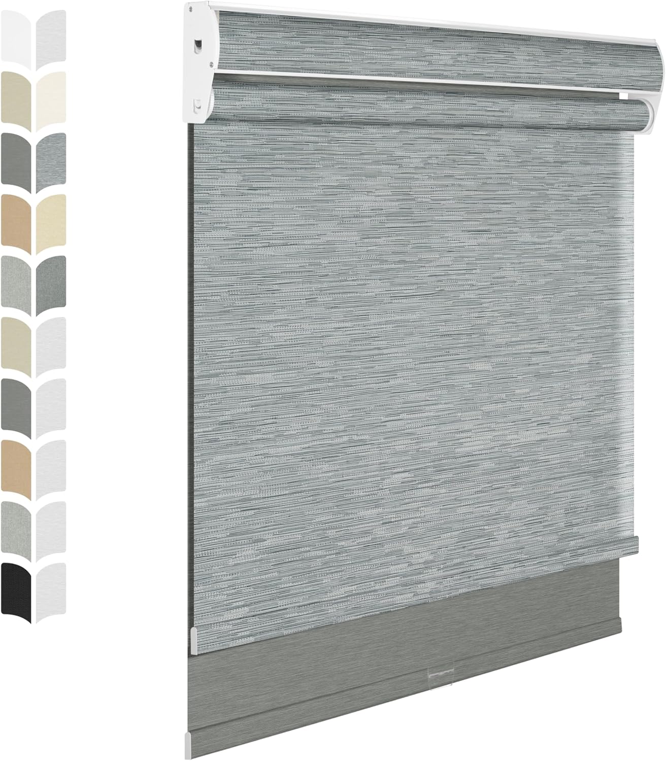 BERISSA Cordless Dual Roller Shades with Cassette Valance,Double Window Shades Blackout and Light Filtering Shades,Day and Night Roller Shades for Home Office Door.Striped Jacquard Grey.63 W x 44" H