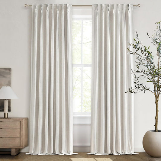 8-3/4FT Extra Long Curtains for Bedroom, Lush Decor 105 Inch Linen Blackout Light Blocking Nursery Window Curtains 2 Panels Burg Textured Back Tab&Pinch Pleated Drapes with Hooks Birch (40"x105")