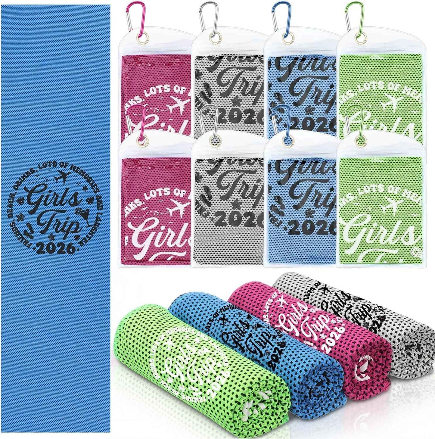 Tegeme 8 Packs Girls Trip Gifts Favors Cooling Towels 40"x12" Soft Breathable Chilly Towel Ice Towel, Microfiber Towels for Women Bestie Bride Wedding Anniversary for Mom Girls Weekend Summer Holiday