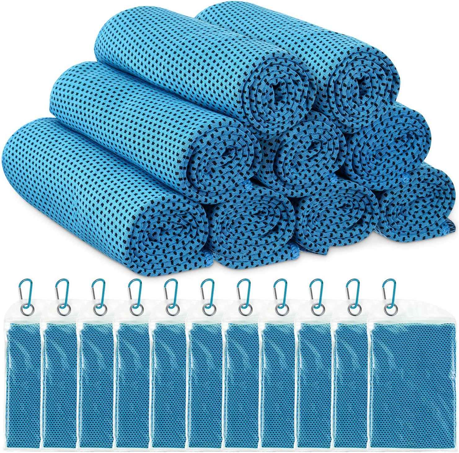 Redbaker 20 Pack Cooling Towel for Neck and Face Hot Weather 40'' x 12'' Soft Breathable Chilly Ice Towel with Bag Microfiber for Yoga Gym Men Women Workout Travel Camping(Light Blue)