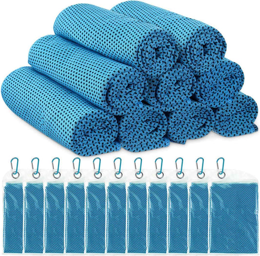 Redbaker 20 Pack Cooling Towel for Neck and Face Hot Weather 40'' x 12'' Soft Breathable Chilly Ice Towel with Bag Microfiber for Yoga Gym Men Women Workout Travel Camping(Light Blue)