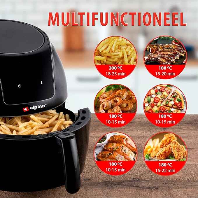 alpina Air Fryer Oil Free Deep Fryer 5 Litre Electric Deep Fryer with Non-Stick Coating Digital Touch Screen 7-8 People