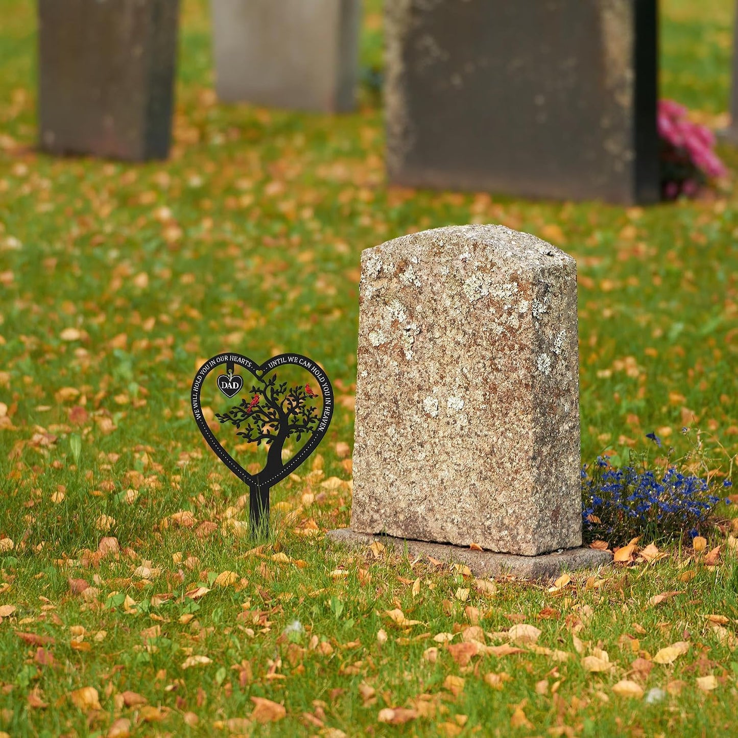 BUoonyer Stake Graves Cemetery Decorations - Dad Metal Memorial Grave Markers, Father Heart Graveyard Sympathy Plaque, Cardinal Remembrance Graveside Burial Decor Sign for Outside Outdoor Yard Garden