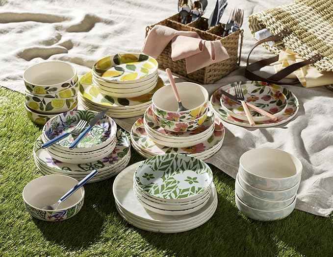 Oneida Dinnerware Sets, 24 Seven Melamine Floral 12-Piece Dinnerware Set, Service For 4, Dishes Set for 4, Floral Pattern, Melamine Dishwasher Safe Plates and Bowls Sets, Kitchen and Dining (12 Piece)