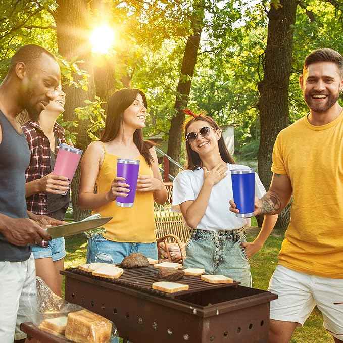 20 oz Tumbler Coffee Travel Tumblers Bulk with Lid Stainless Steel Double Wall Vacuum Insulated Mug Powder Coated Cups fit Car Cupholder for Hot and Cold - Purple, 12Pack