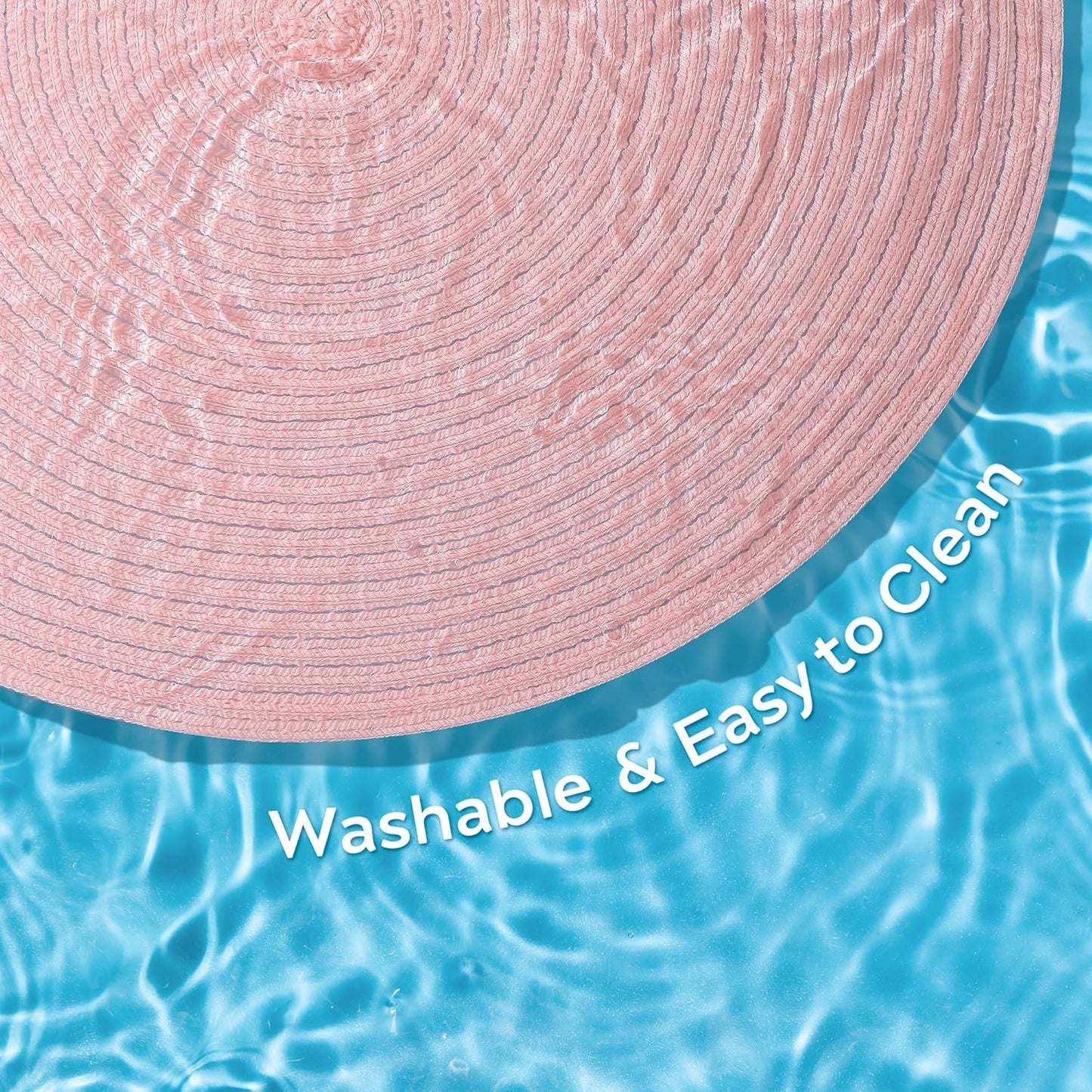 Leetaltree Round Placemats Heat and Slip Resistant Cotton Table Mats, Washable Bohemian Placemats for Dining Tables (Pink, Set of 6)