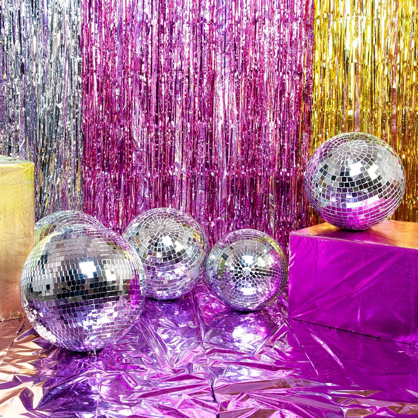 Self Adhesive Disco Ball Tiles, 3200 Pieces Rose Red Mirror Mosaic Tiles, 5 x 5 mm Glass, Modern Contemporary Style, Multi-Surface, Roll, 2 Rolls (Rose Red)