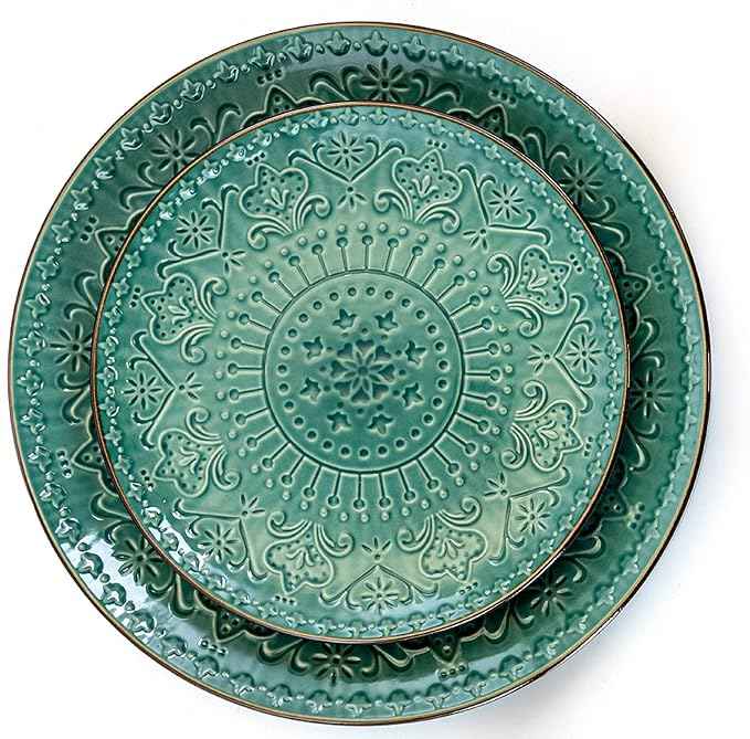 Elama Sea Foam Mozaic 16 Piece Round Stoneware Dinnerware Set in Sea Green