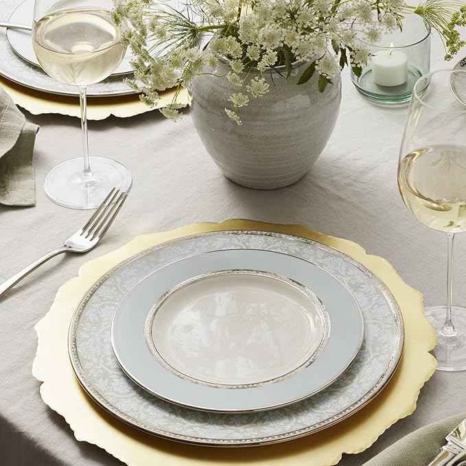 Lenox Dinnerware Set, Westmore 5-Piece Place Setting Set, Service for 1, Bone China Dinnerware, Dishwasher And Microwave Safe, Plate, Saucer, and Teacup, Kitchen and Dining (White/Blue, 5 Piece)