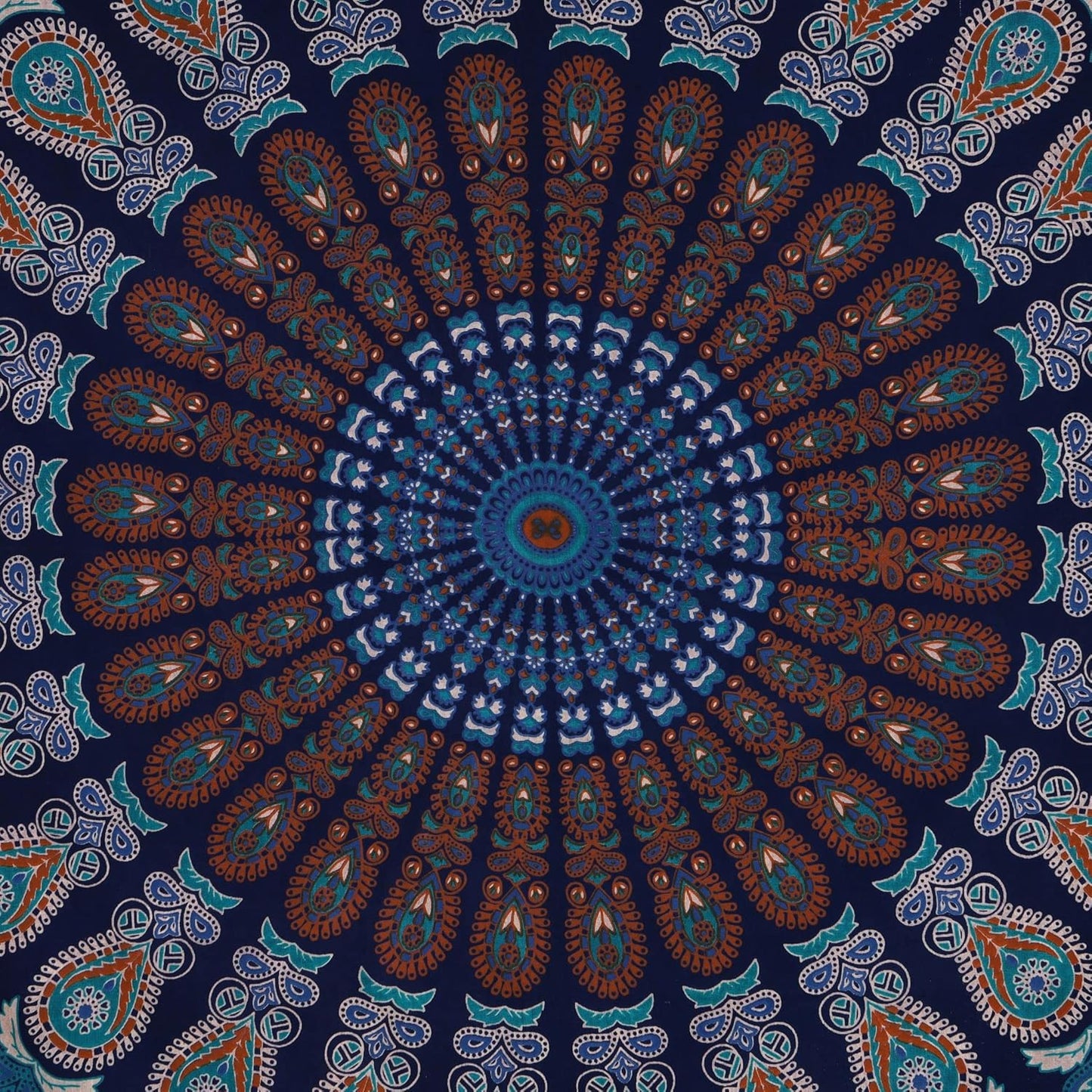 Bless International Handmade Indian hippie Bohemian Psychedelic Peacock Mandala Wall hanging College Dorm Beach Throws Table Cloth Bedding Tapestry (Blue Green, Queen(84x90Inches)(215x230Cms))